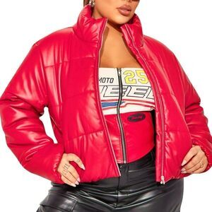 FASHION NOVA NWT Vixen faux leather puffer jacket in Red Size L